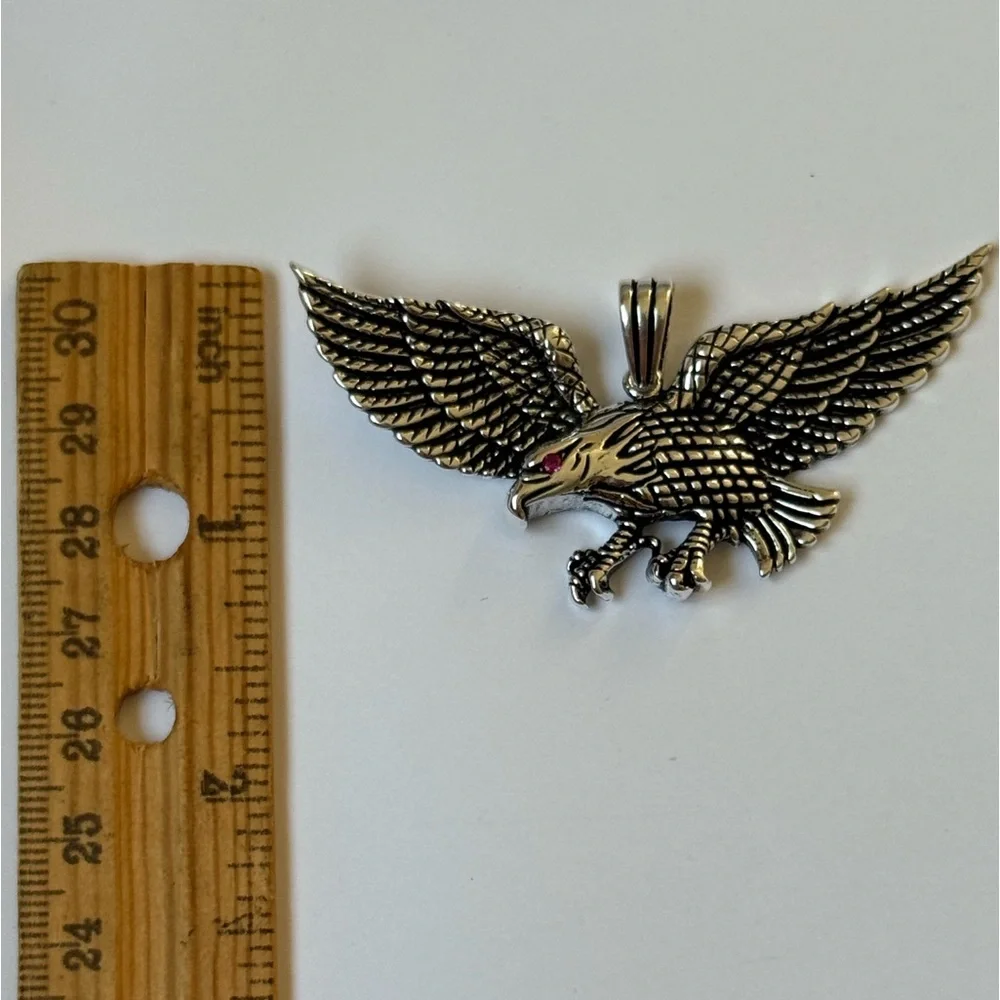 925 Silver eagle unisex wing wings pendant pink cz eye